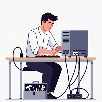 Man repairing computer with tools