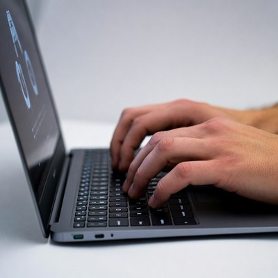 Man typing on laptop keyboard