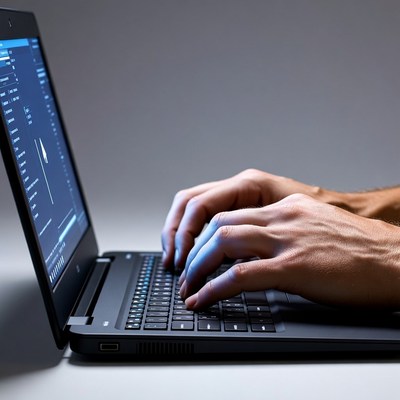 Hands typing on laptop keyboard