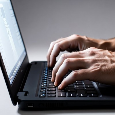 Man typing on laptop keyboard