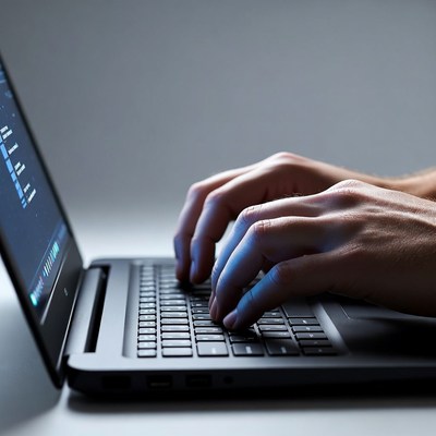 Hands typing on laptop keyboard