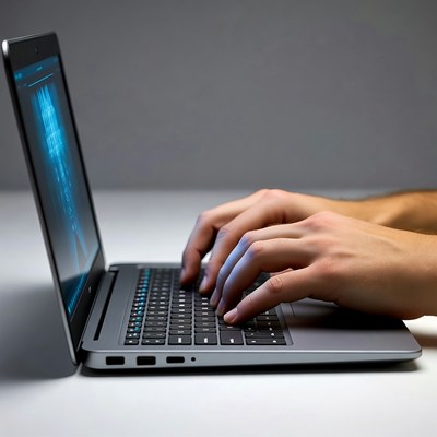 Man typing on laptop