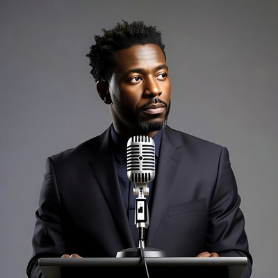 African-American man speaking at podium
