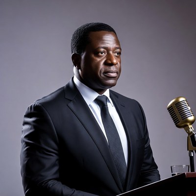 African man speaking at podium