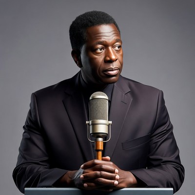 African-American man holding microphone