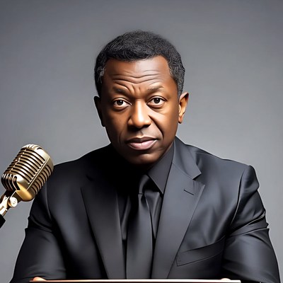 African-American man at microphone