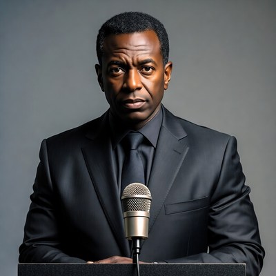 African-American man speaking at podium