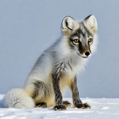Arctic Fox Sitting on Snow