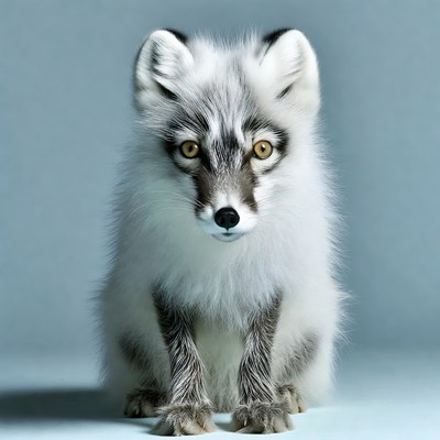 Arctic Fox Sitting on Blue Background