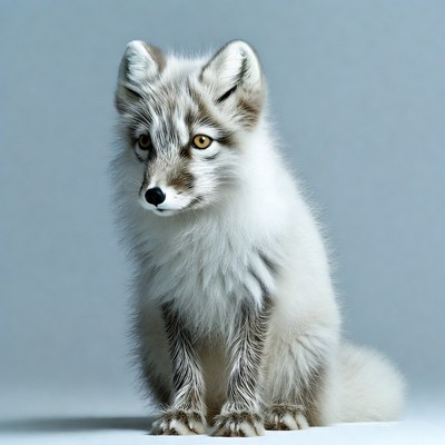 Arctic Fox Sitting on Gray Background