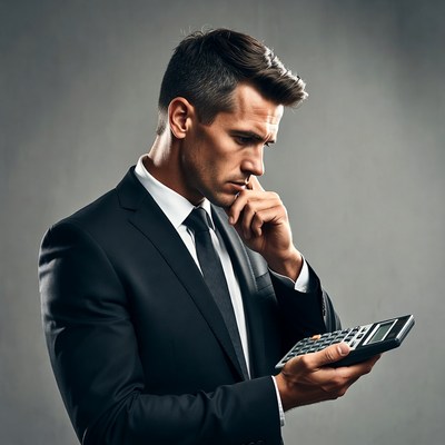 Man thinking with calculator