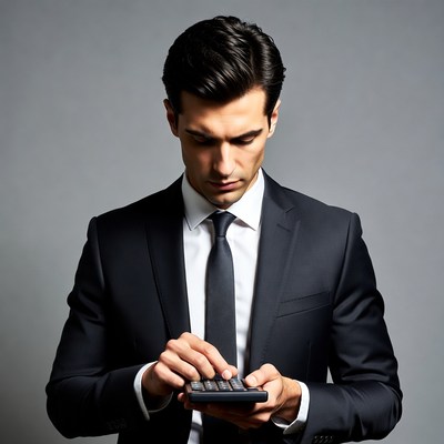 Man calculating with calculator in suit