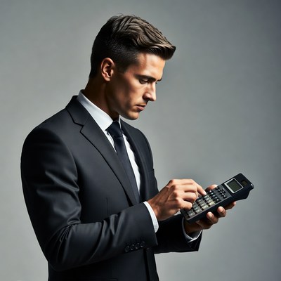 Man calculating with calculator in suit