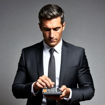 Man calculating with calculator in suit