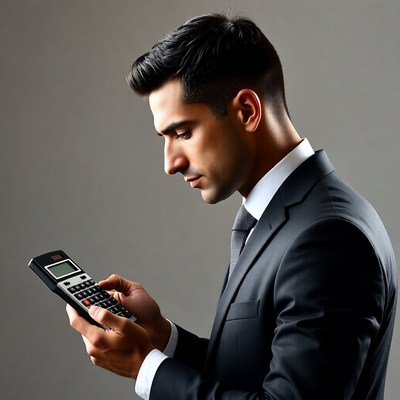 Man calculating with calculator in suit