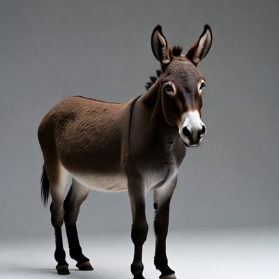 Donkey standing on gray background