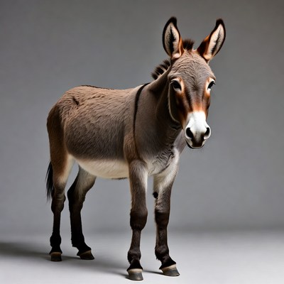 Donkey standing on gray background
