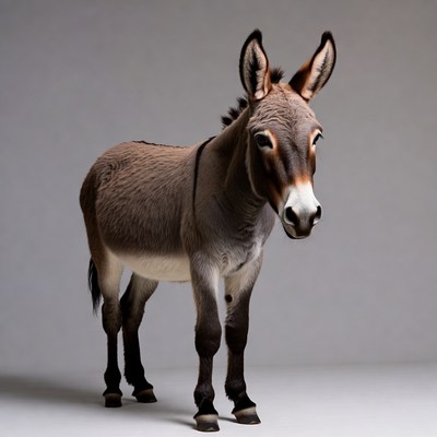 Donkey standing on gray background
