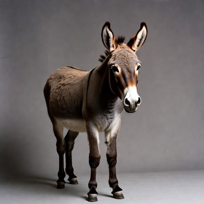 Donkey standing on gray background