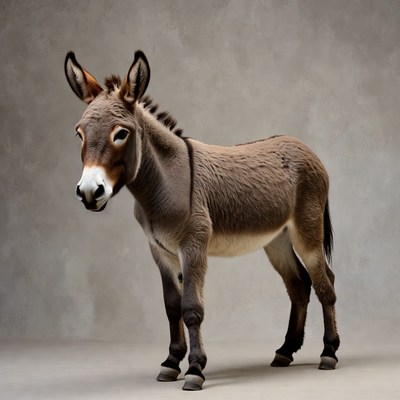 Cute donkey standing on gray background
