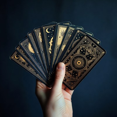 Hand holding fanned tarot cards