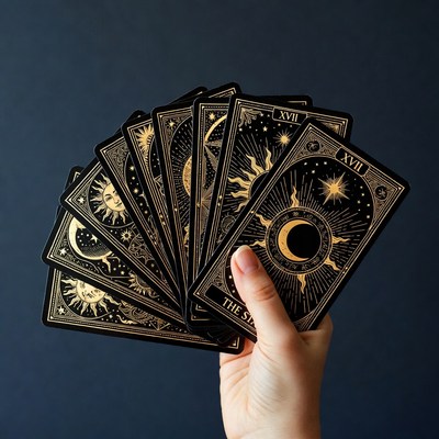 Hand holding fanned tarot cards