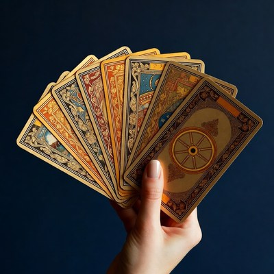 Hand holding fanned tarot cards