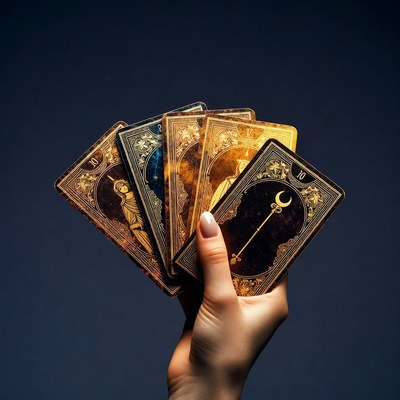 Woman's hand holding tarot cards