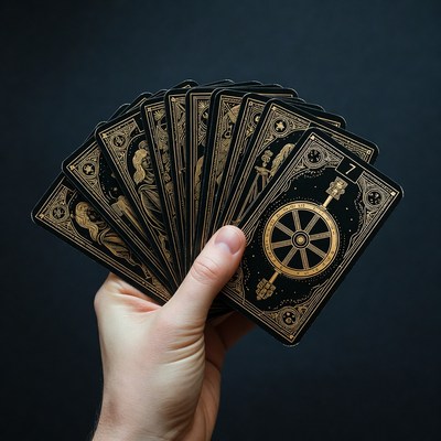 Hand holding fanned tarot cards