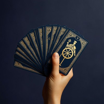 Hand holding fanned tarot cards