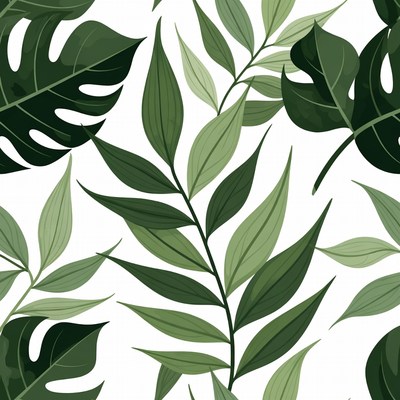 Green Monstera Leaves Seamless Pattern