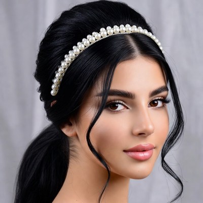 Woman with pearl headband hairstyle