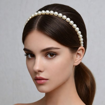 Woman wearing pearl headband
