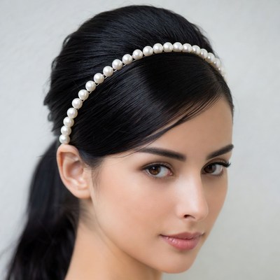 Woman wearing pearl headband