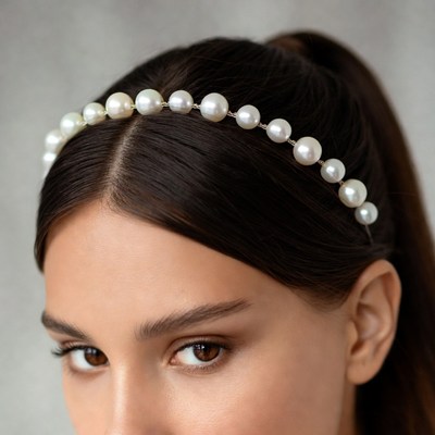 Woman wearing pearl headband