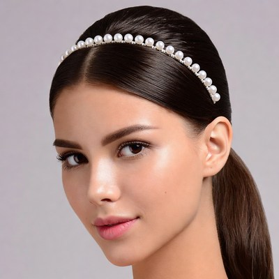 Woman wearing pearl headband
