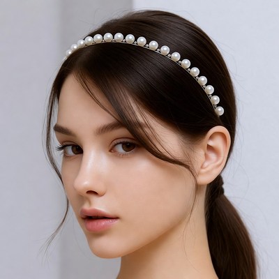 Woman wearing pearl headband