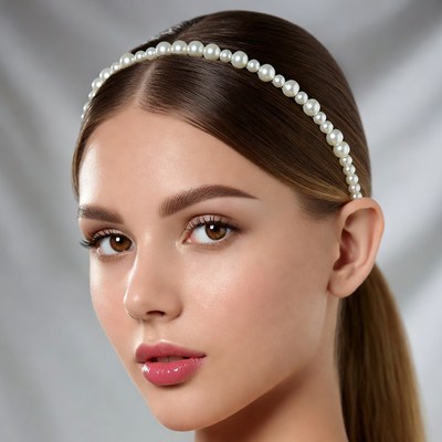 Woman wearing pearl headband