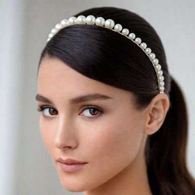 Woman wearing pearl headband