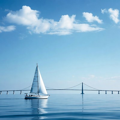 Sailboat passing under bridge