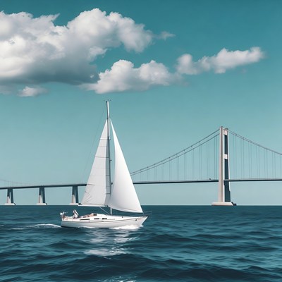 Sailboat Passing Under Bridge