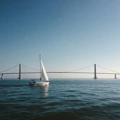 Sailboat under suspension bridge