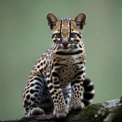 Cute Ocelot Kitten on Log