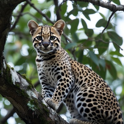 Jaguar cub on tree branch