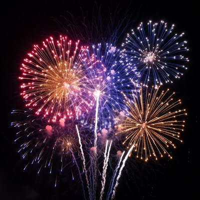 Colorful Fireworks Exploding in Night Sky