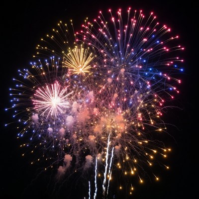 Colorful Fireworks Exploding in Night Sky