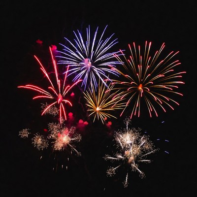 Colorful Fireworks Exploding in Night Sky
