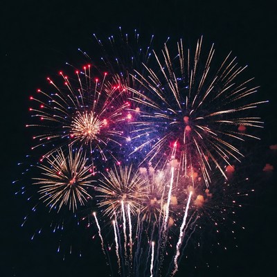 Colorful Fireworks Exploding at Night