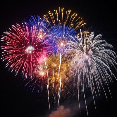 Colorful Fireworks Exploding in Night Sky