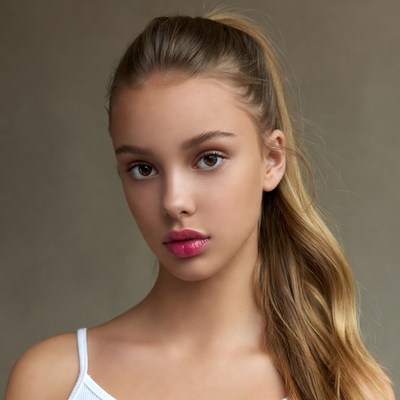 Teen girl with ponytail and pink lips